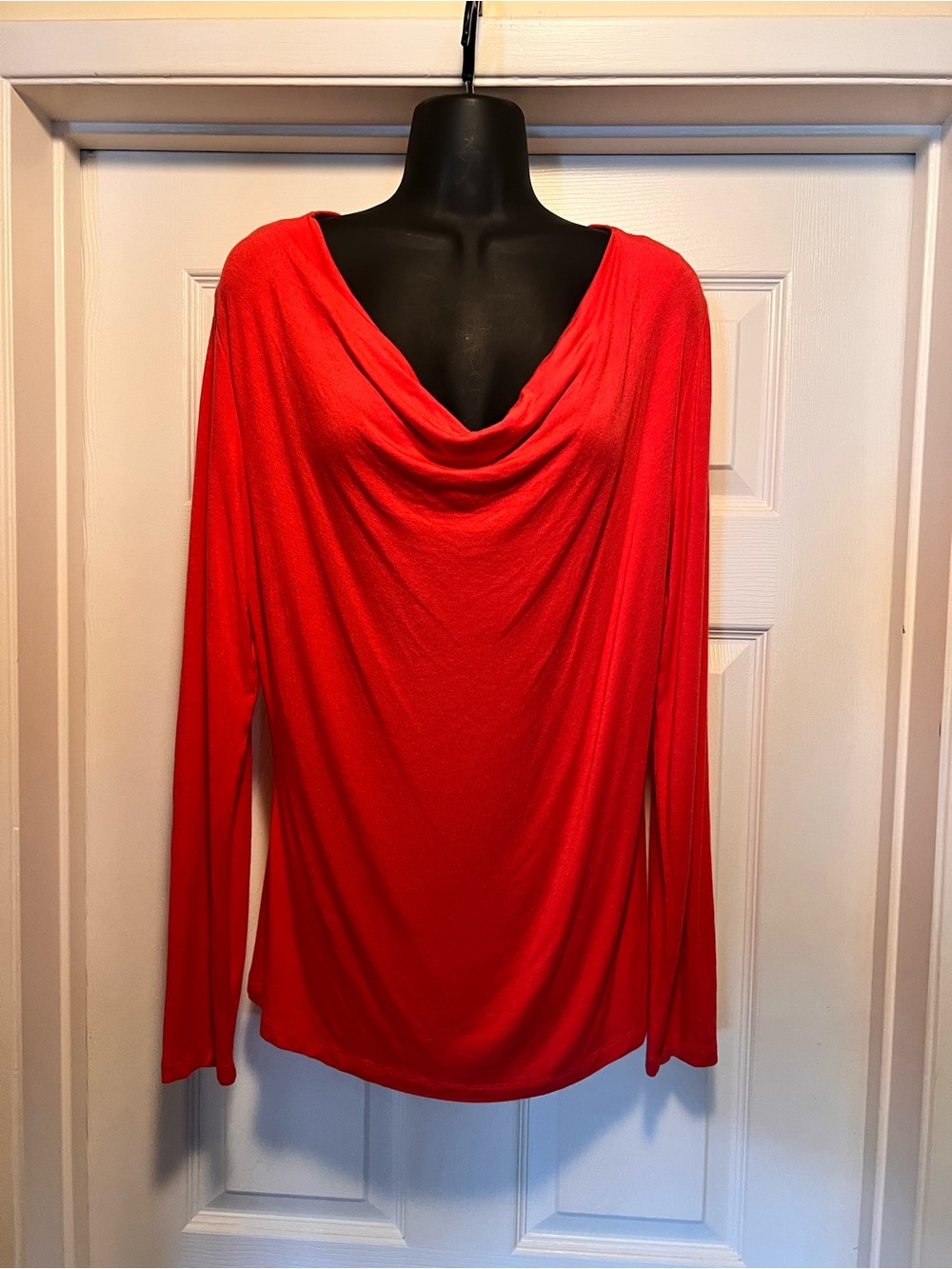 Cable & Gauge Poppy Red Draped Cowl Neck Long Sleeve Top Size L